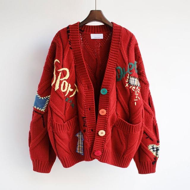 Cardigan oversize en tricot rouge – Style street & tendance