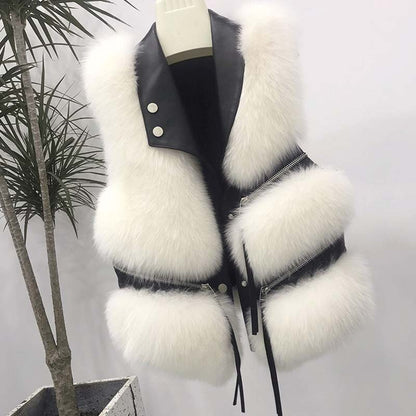 Gilet Sans Manches en Simili Cuir & Fausse Fourrure – Style Moderne & Élégant