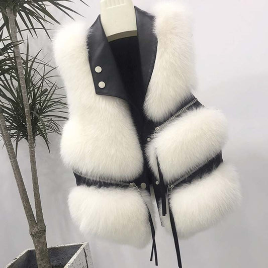 Gilet Sans Manches en Simili Cuir & Fausse Fourrure – Style Moderne & Élégant