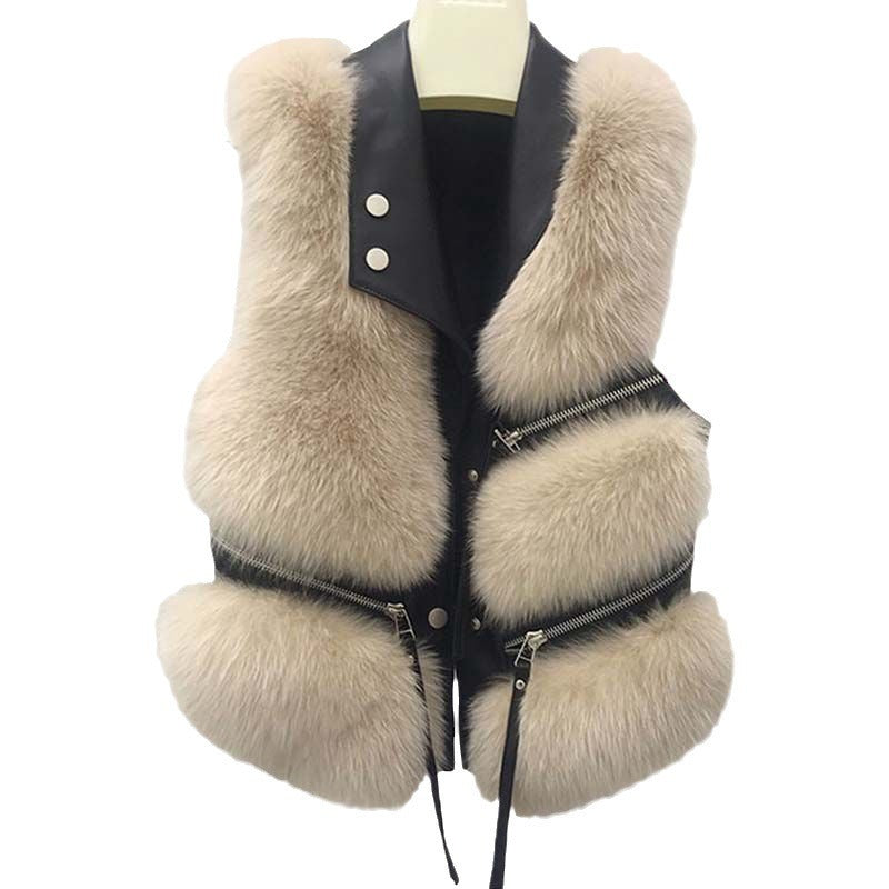 Gilet Sans Manches en Simili Cuir & Fausse Fourrure – Style Moderne & Élégant