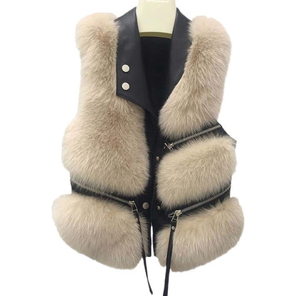 Gilet Sans Manches en Simili Cuir & Fausse Fourrure – Style Moderne & Élégant