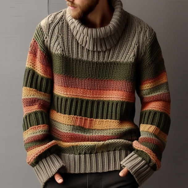 Pull à Col Roulé Large – Rayures Multicolores Tendance