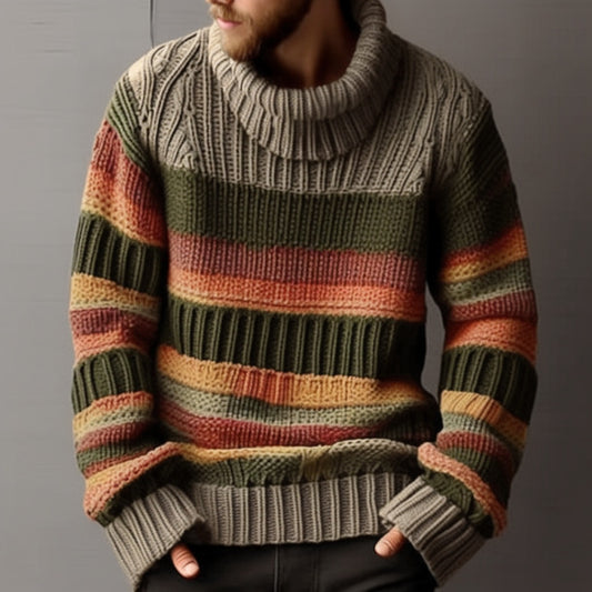 Pull à Col Roulé Large – Rayures Multicolores Tendance