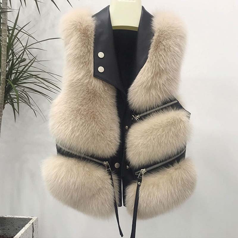 Gilet Sans Manches en Simili Cuir & Fausse Fourrure – Style Moderne & Élégant